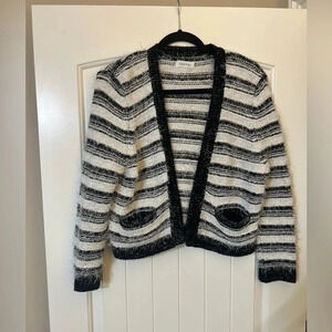 Coquette Girl Calvin Klein Black/White Stripe Textured Cardigan. Old Money.
